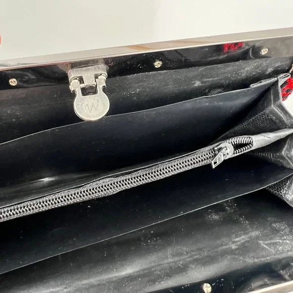 Vintage clutch bag wallet valentine heart cross stitch look acordian cottagecore - Picture 5 of 8